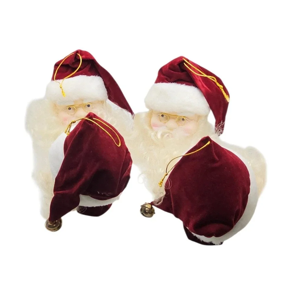 VTG Porcelain Santa Head Christmas Ornament Velvet Hat Curly Beard Lot Of 18‎